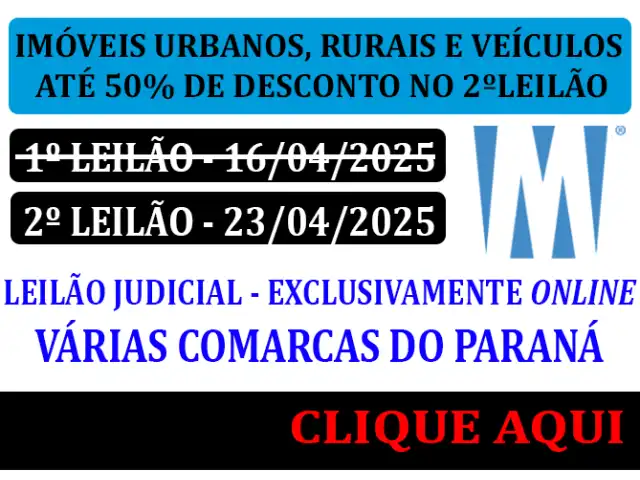 LEILÃO JUDICIAL - COMARCA DE  PARANAVAÍ